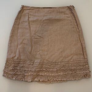 Tommy Bahama Tan Linen Mini Skirt with Raw‑Edge Ruffles, Womens Size 2
